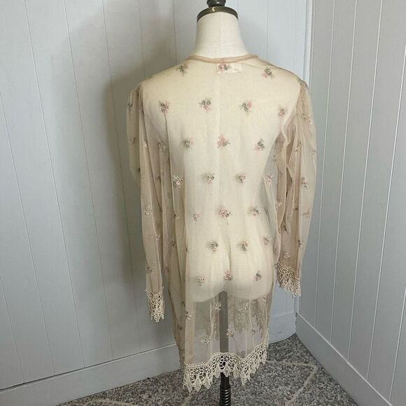 Vintage Johnnie Fedora Women Small Sheer Lace Detail Intimates Cover up Cardigan - Picture 7 of 12
